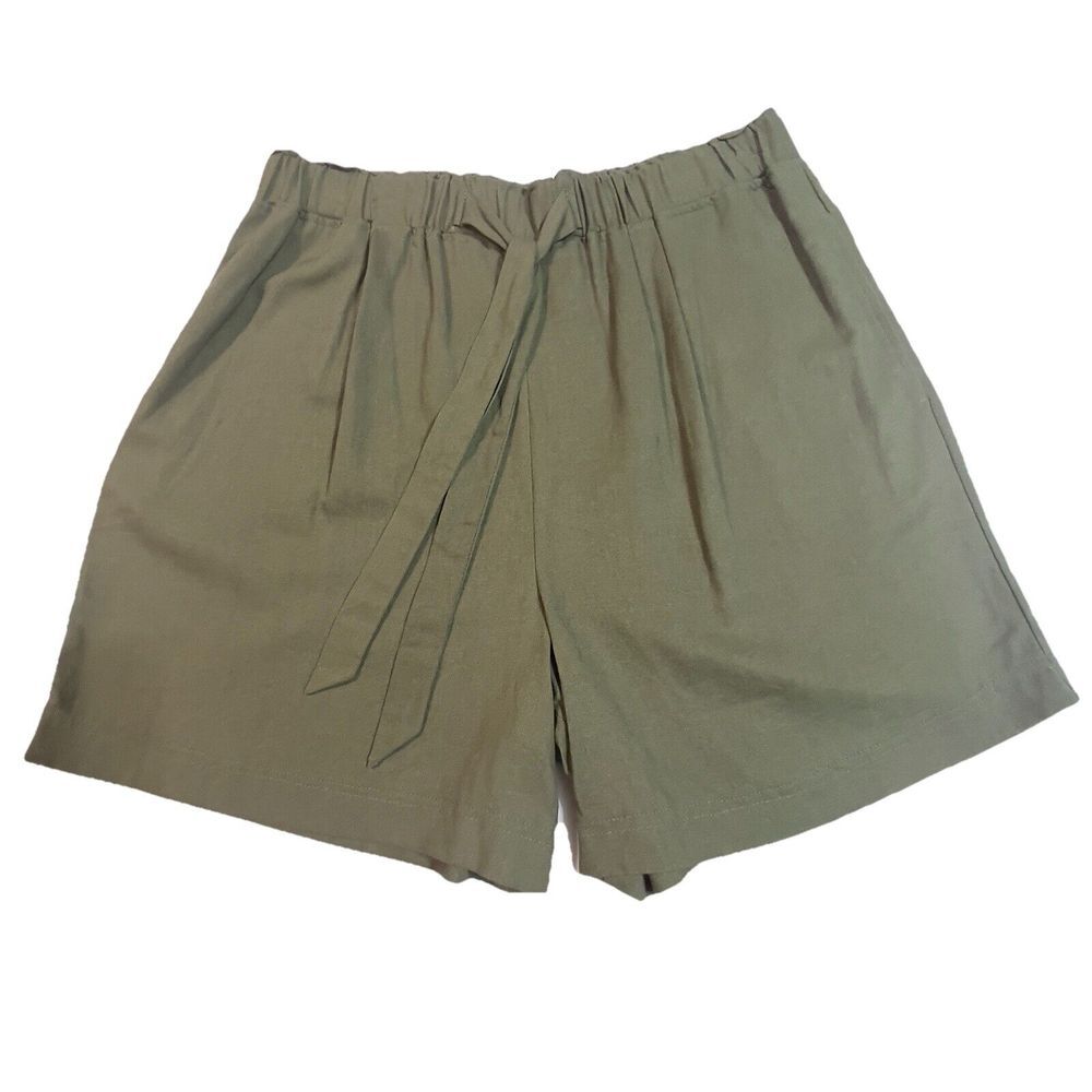 BCBG MaxAzria Paperbag Linen Blend Shorts Size Large In Tarragon Tie Front NEW